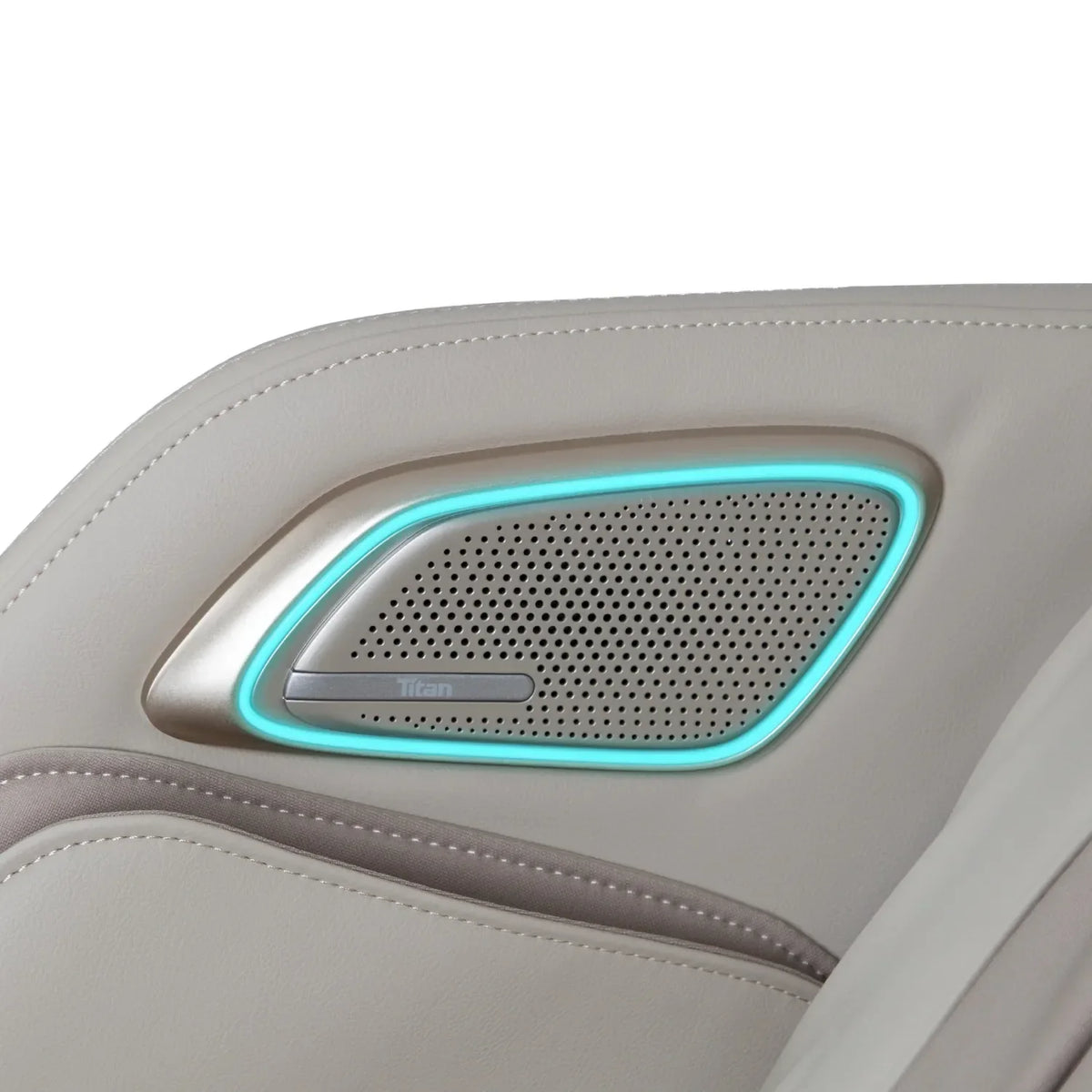 Built-in Bluetooth speaker with LED accent lighting on the Titan Pro 4D Astro headrest