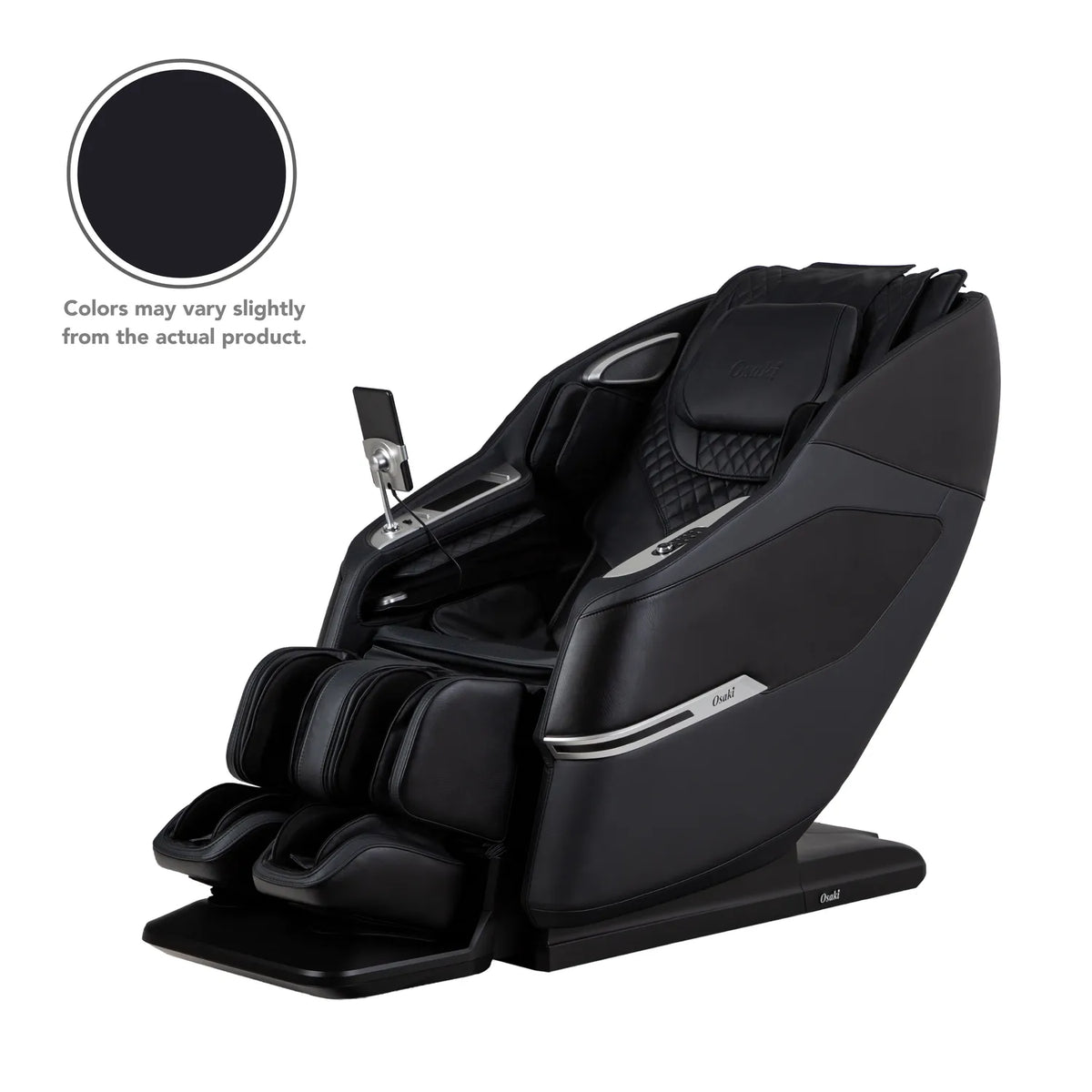 Osaki Aeris 4D Duo massage chair in Black, three-quarter front view on a white background