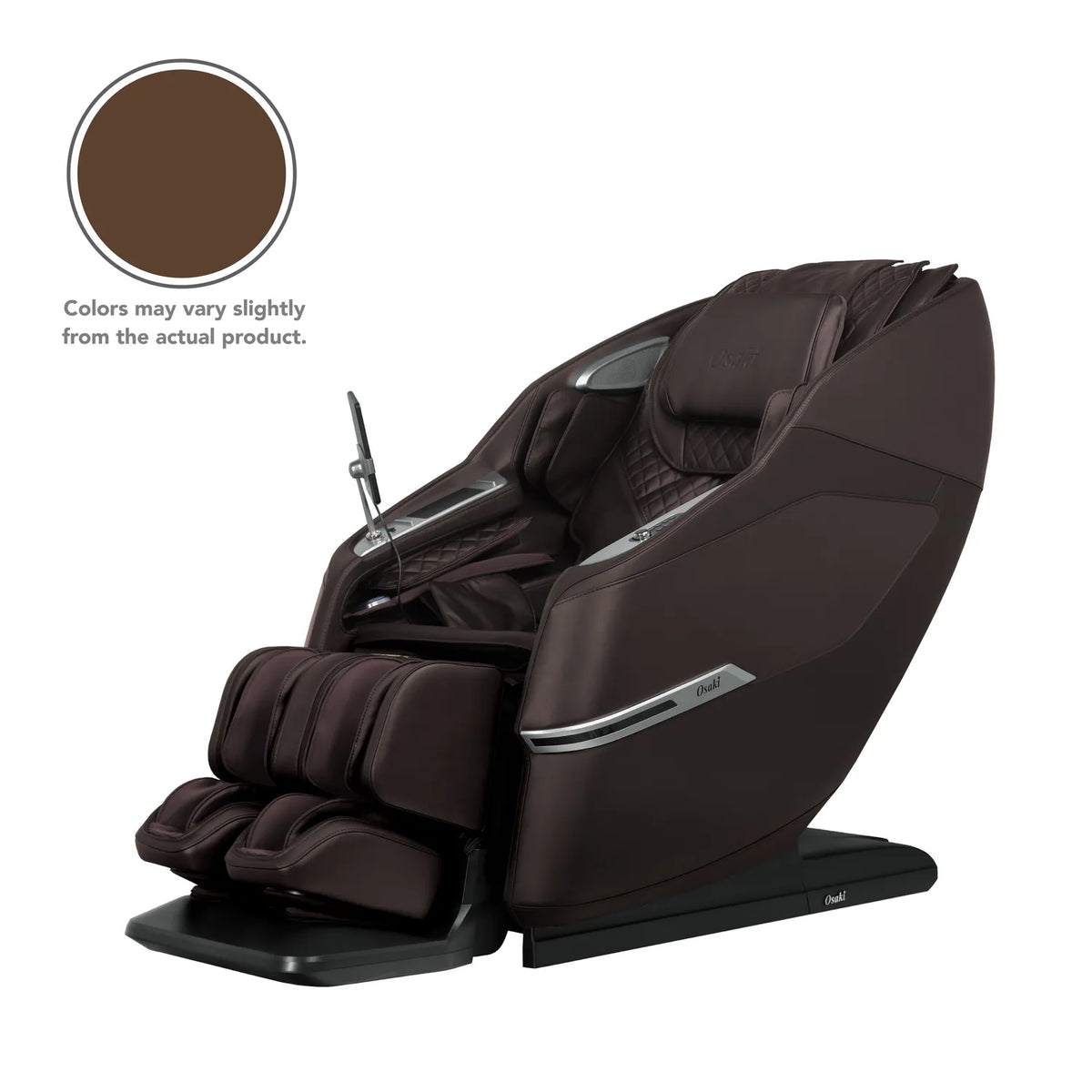 Osaki Aeris 4D Duo massage chair in Brown, three-quarter front view on a white background