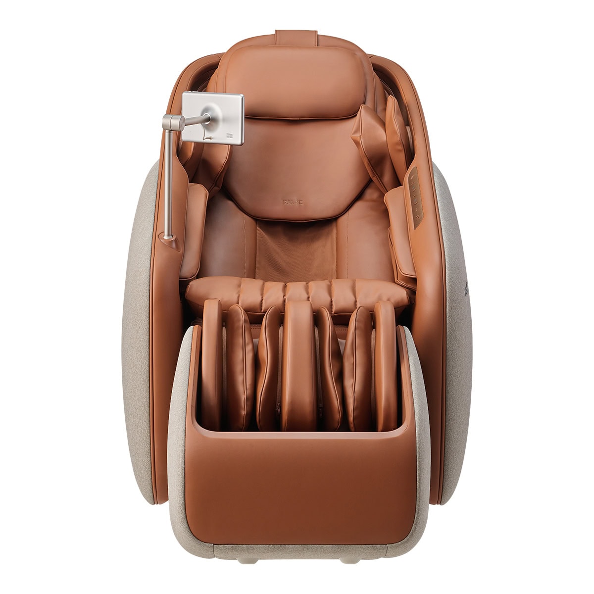 Ceragem Pause M10 Massage Chair Brown Front View with Inflated Airbags