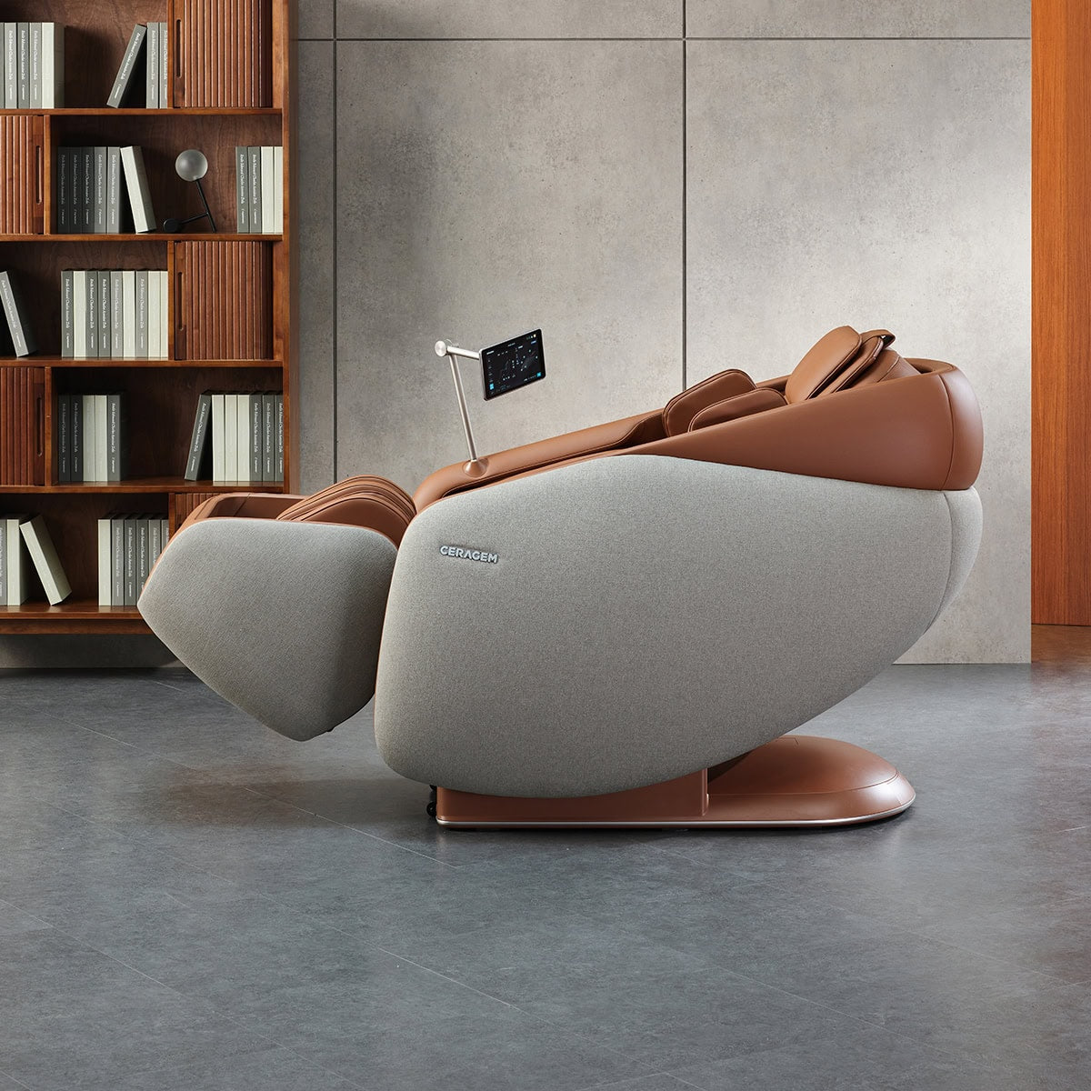 Ceragem Pause M10 Massage Chair Brown Reclined View Staged