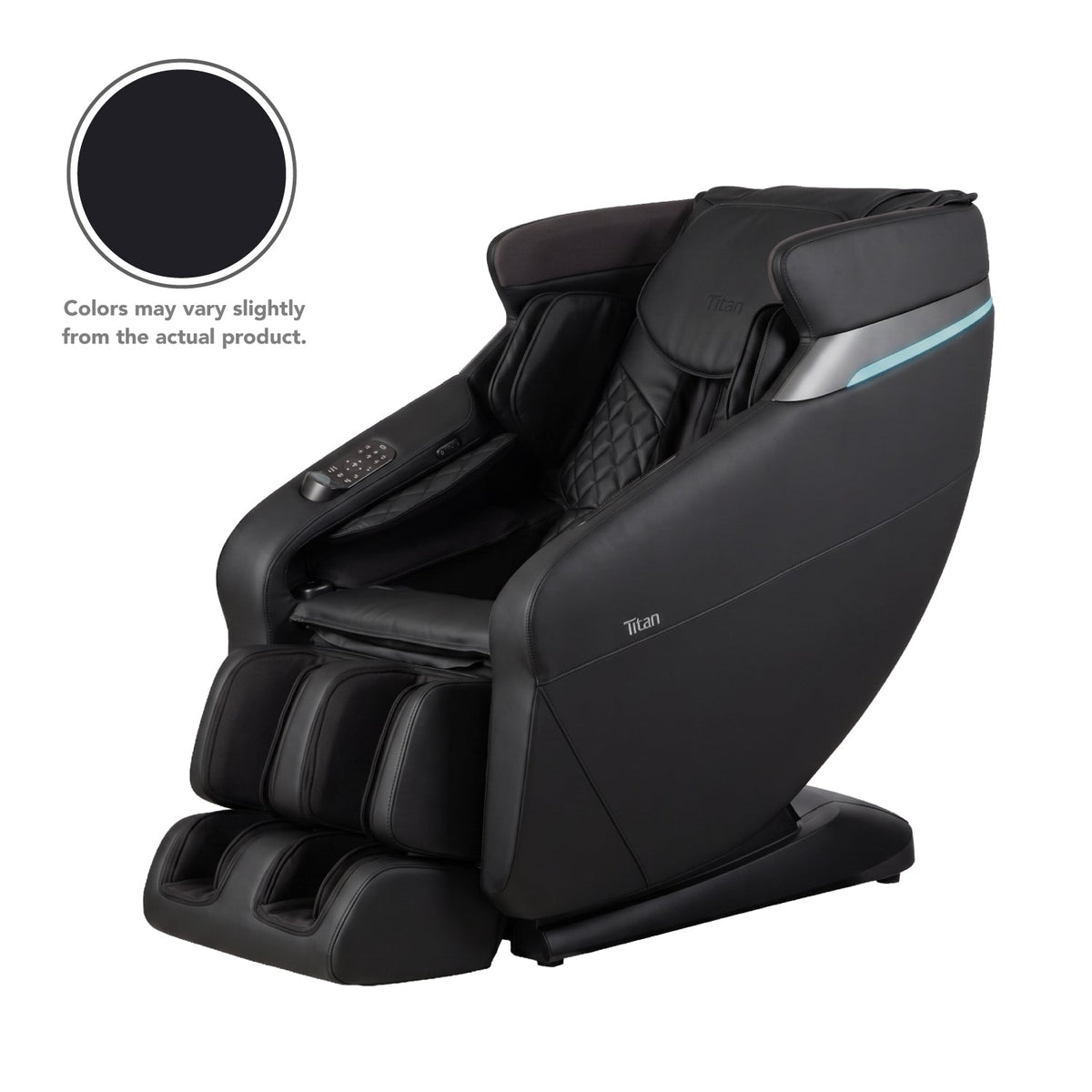 Titan Forma 3D+2D massage chair in Black, three-quarter front view on a white background