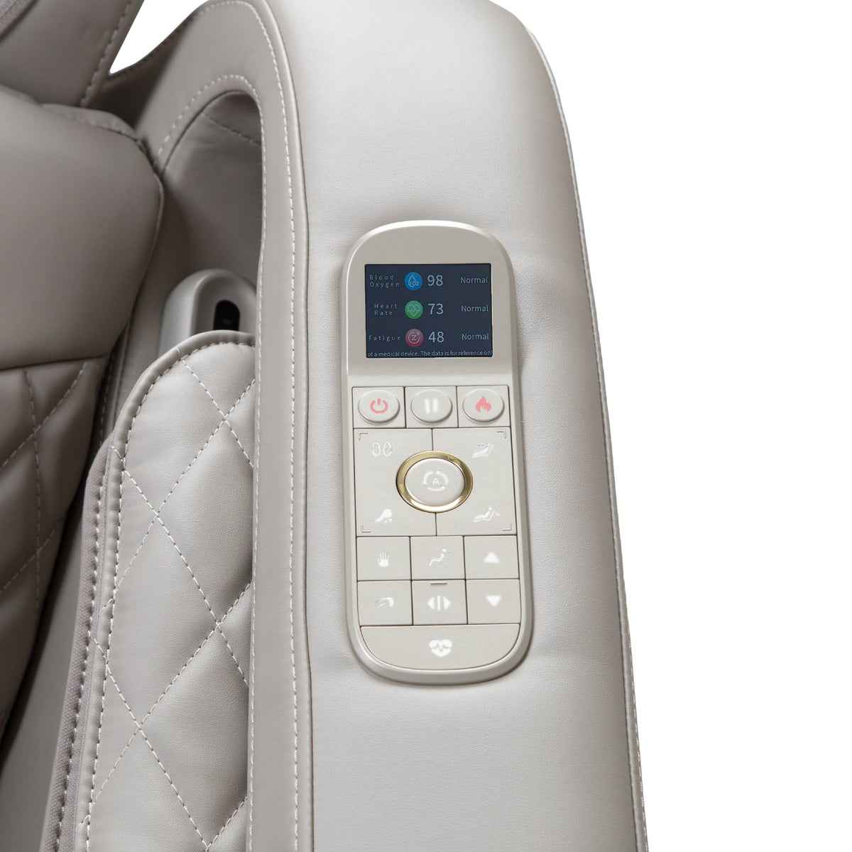 Titan Forma 3D+2D armrest remote with LCD screen and program, heat, and recline buttons