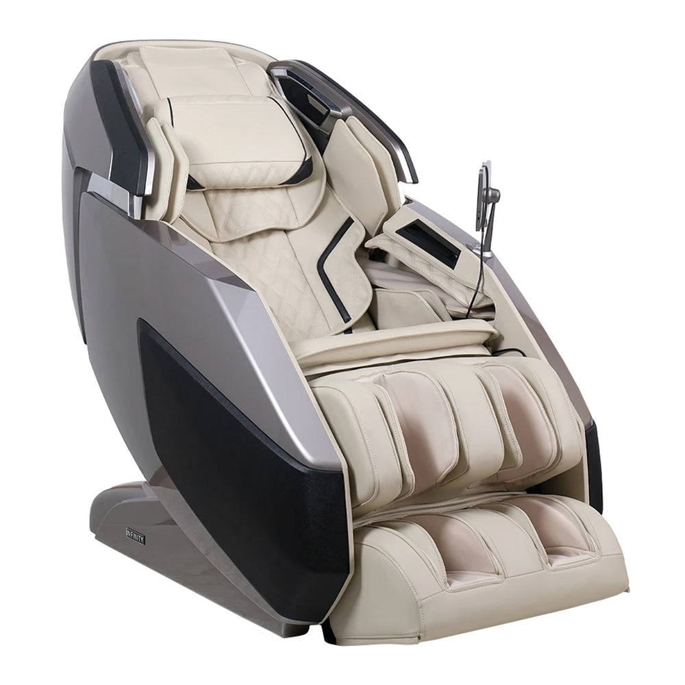 Infinity Imperial Syner-D Massage Chair Gray and Tan Angled View