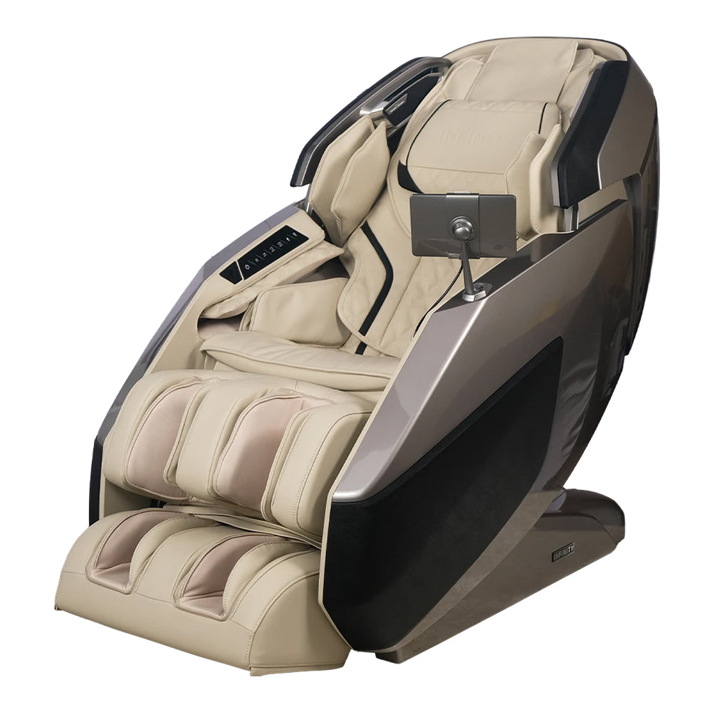 Infinity Ultra Imperial Syner-D Massage Chair Gray and Tan Angled View Left
