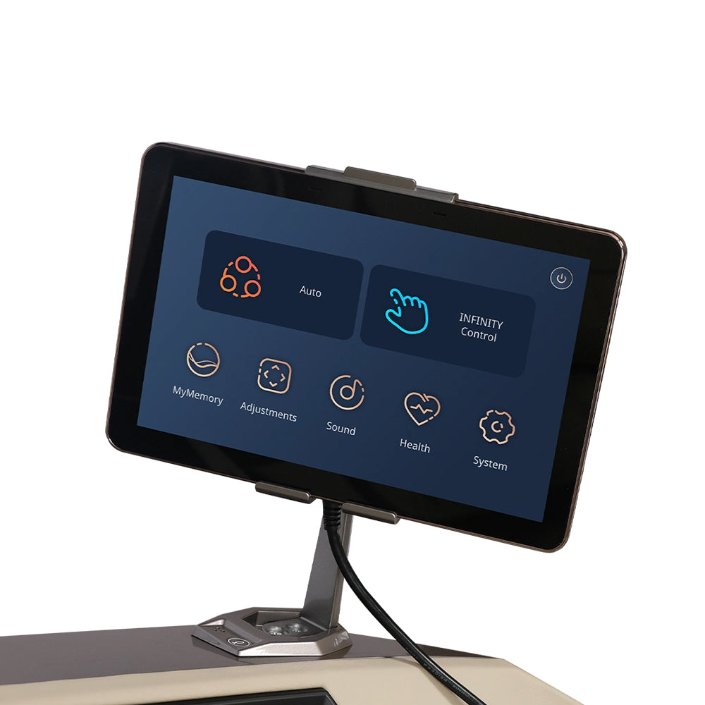Infinity Ultra Imperial Syner-D Massage Chair Gray and Tan Touchscreen Tablet