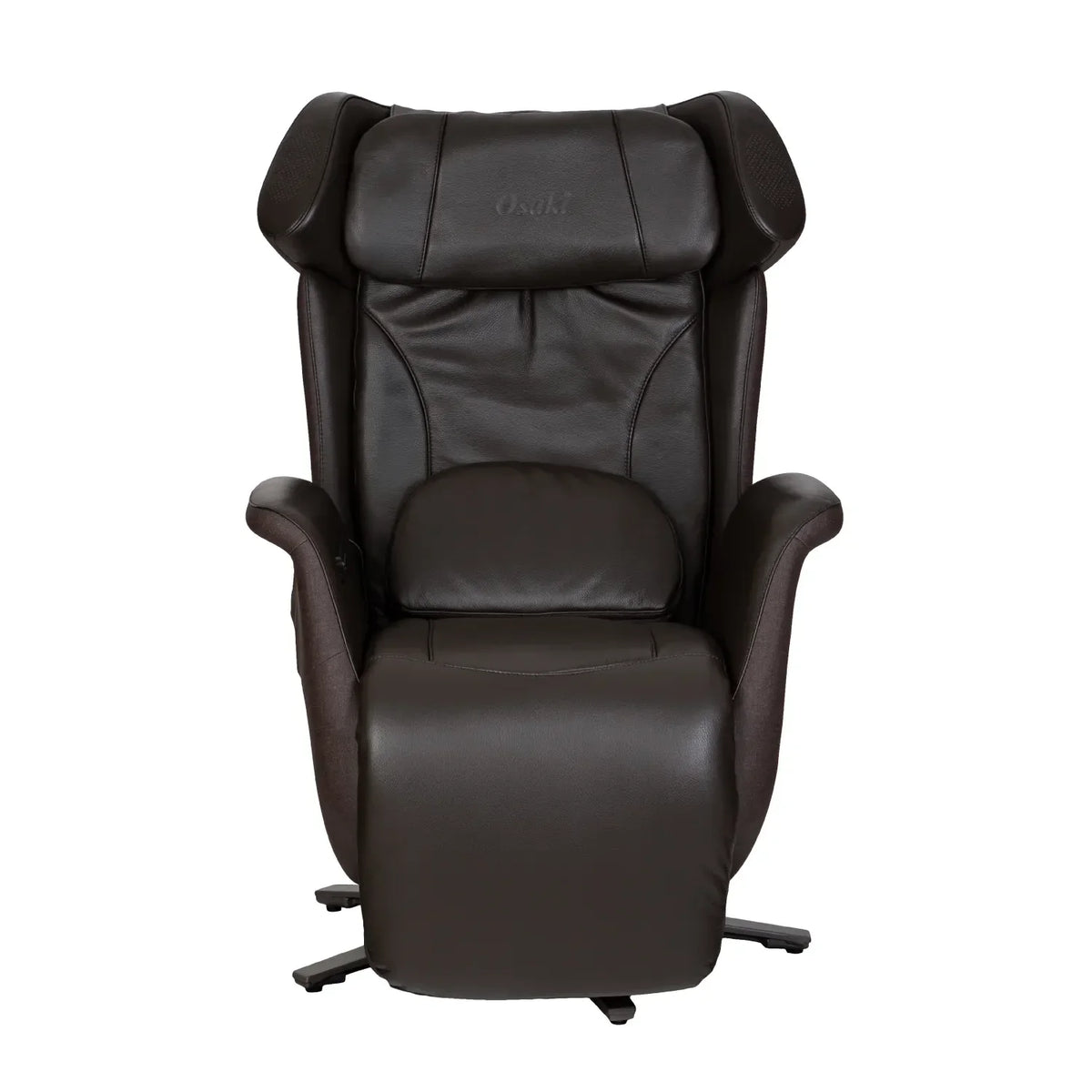 Front view of the Brown Osaki Milan 3D Recliner showing the winged headrest, seat cushion, and star swivel base