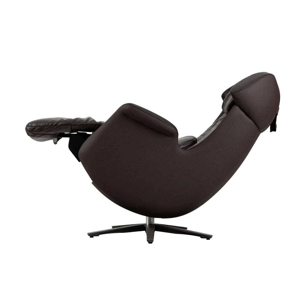 Brown Osaki Milan 3D Recliner fully reclined with the leg rest raised, side view