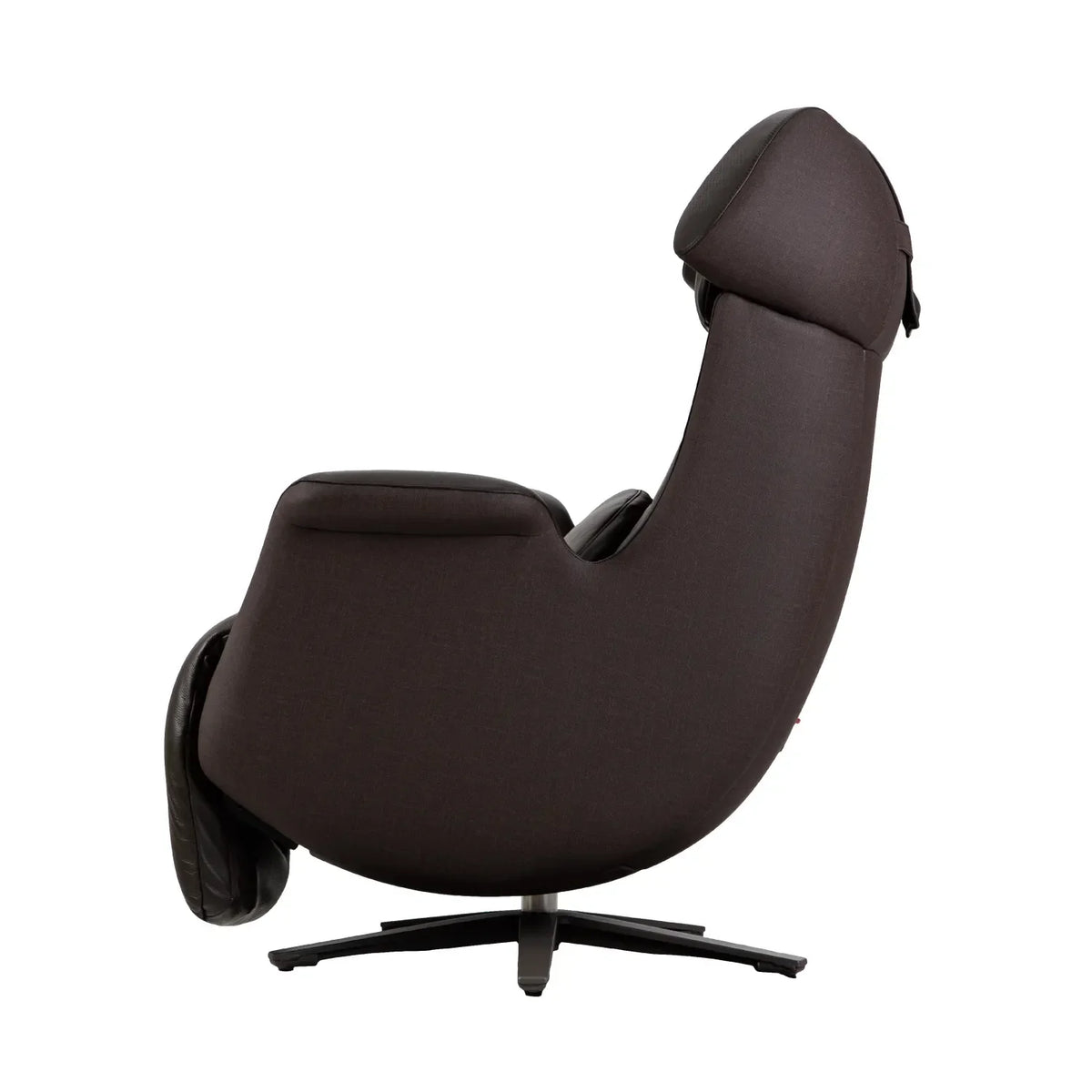 Rear three-quarter view of the Brown Osaki Milan 3D Recliner showing its curved shell and swivel base