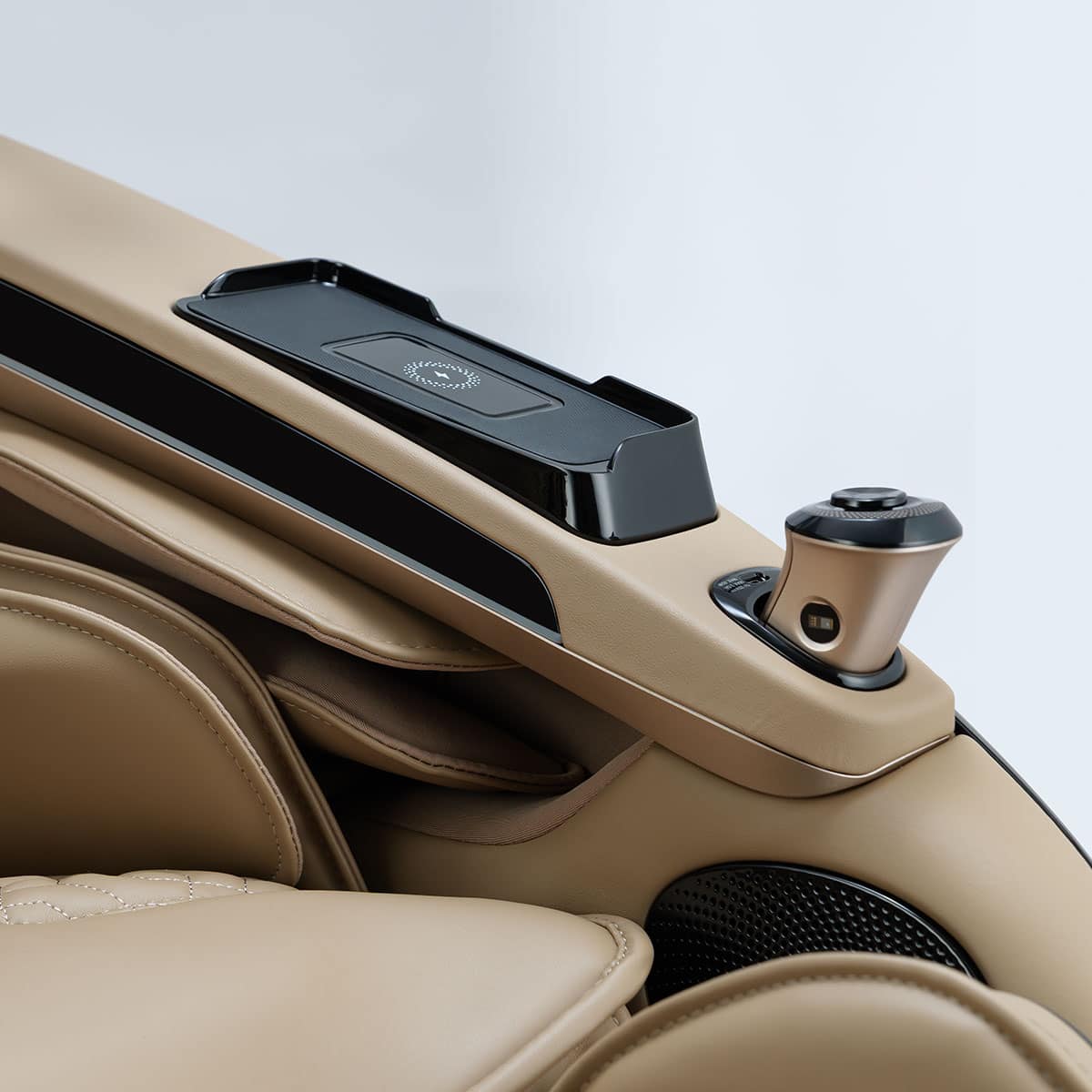 Ogawa BioVision Massage Chair Black and Champagne Armrest Closeup