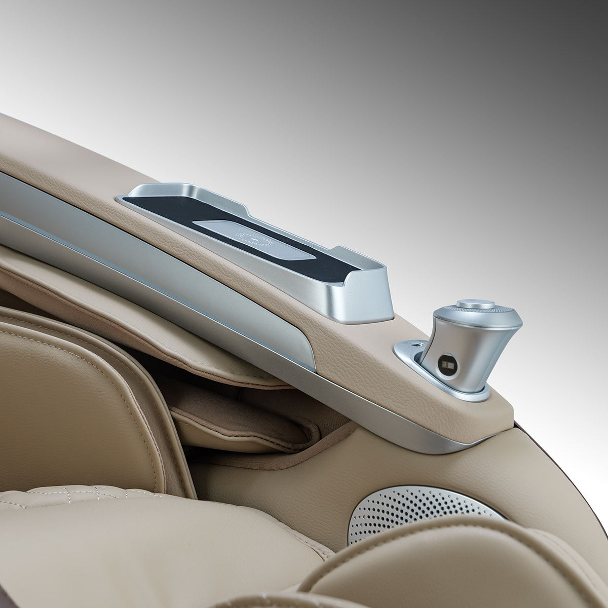 Ogawa BioVision Massage Chair Chocolate and Sand Armrest Closeup