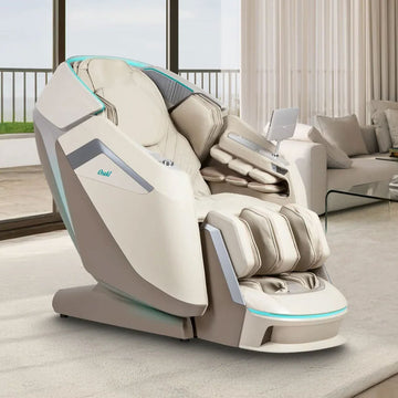 Osaki Apex Duo 5D+4D Massage Chair  Taupe Angled View Staged