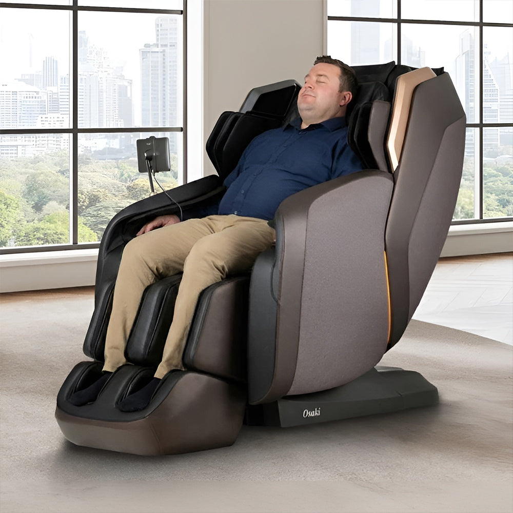 Osaki Duke XL 4D Massage Chair Black Lifestyle View with man in the chair