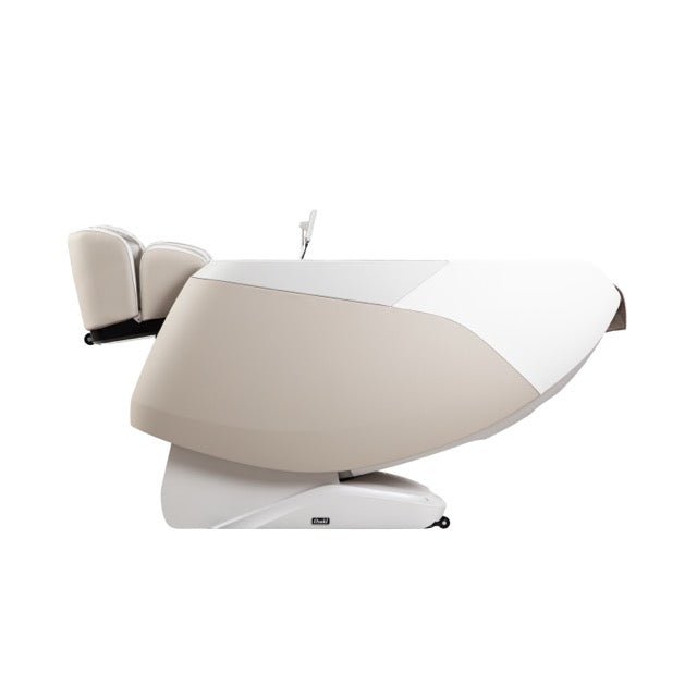 Taupe Osaki Nova II 3D+ fully reclined in the zero gravity position with the leg rest raised