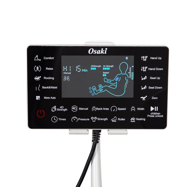Osaki Nova II 3D+ remote controller with LCD display and labeled program and adjustment buttons