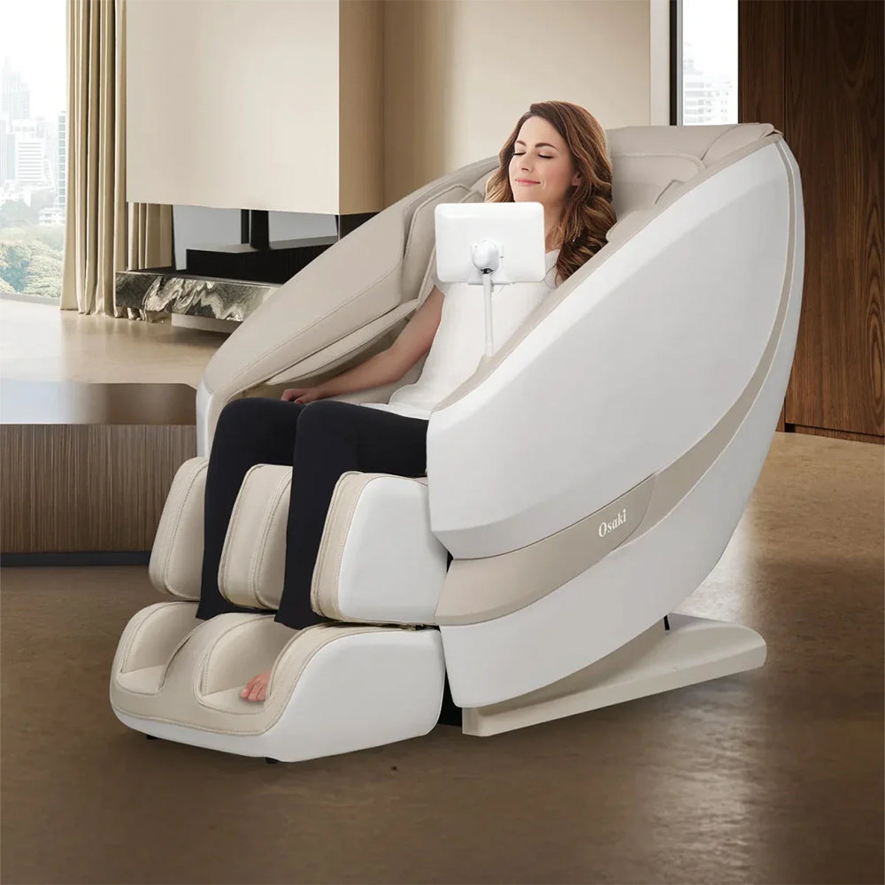 Osaki Oasis Massage Chair Angled View Lifestyle with Model