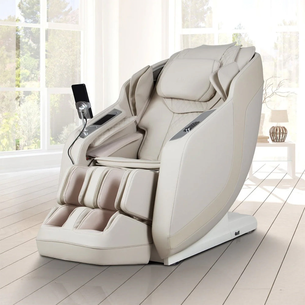 Osaki 4D Helix LE Massage Chair Taupe Angled View in Living Room