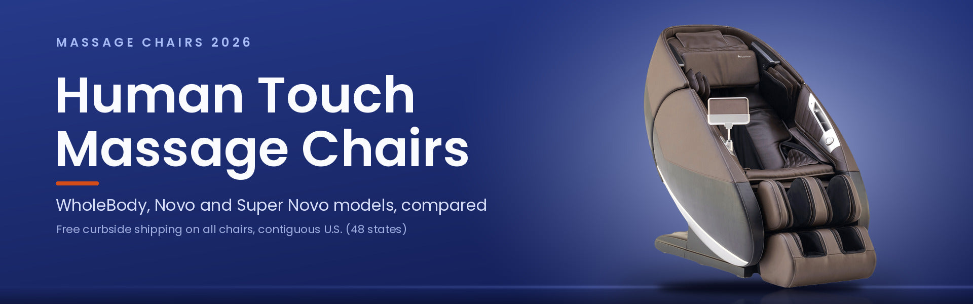Human Touch Super Novo 3.0 massage chair beside the title Human Touch Massage Chairs.
