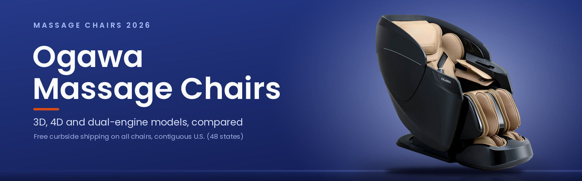 Ogawa Active XL DUO massage chair in black and champagne beside the title Ogawa Massage Chairs.