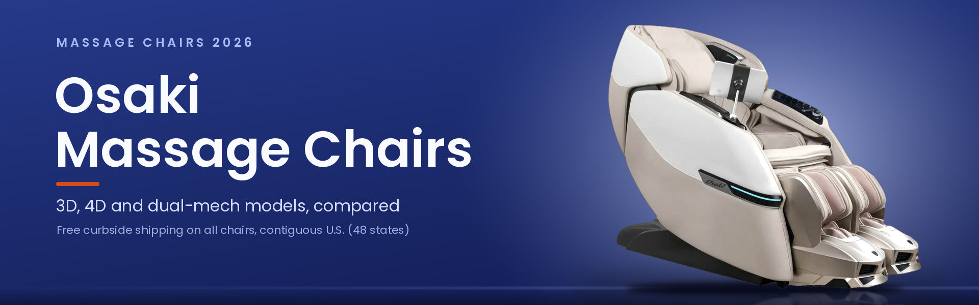 Osaki Trion Flex Duo 4D+3D massage chair in taupe beside the title Osaki Massage Chairs.
